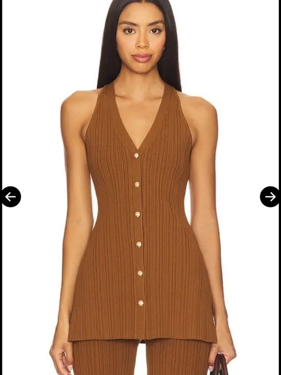 Veronica Beard Tops - Veronica Beard Sleeveless Ribbed Button-Front Midi Dress in Brown